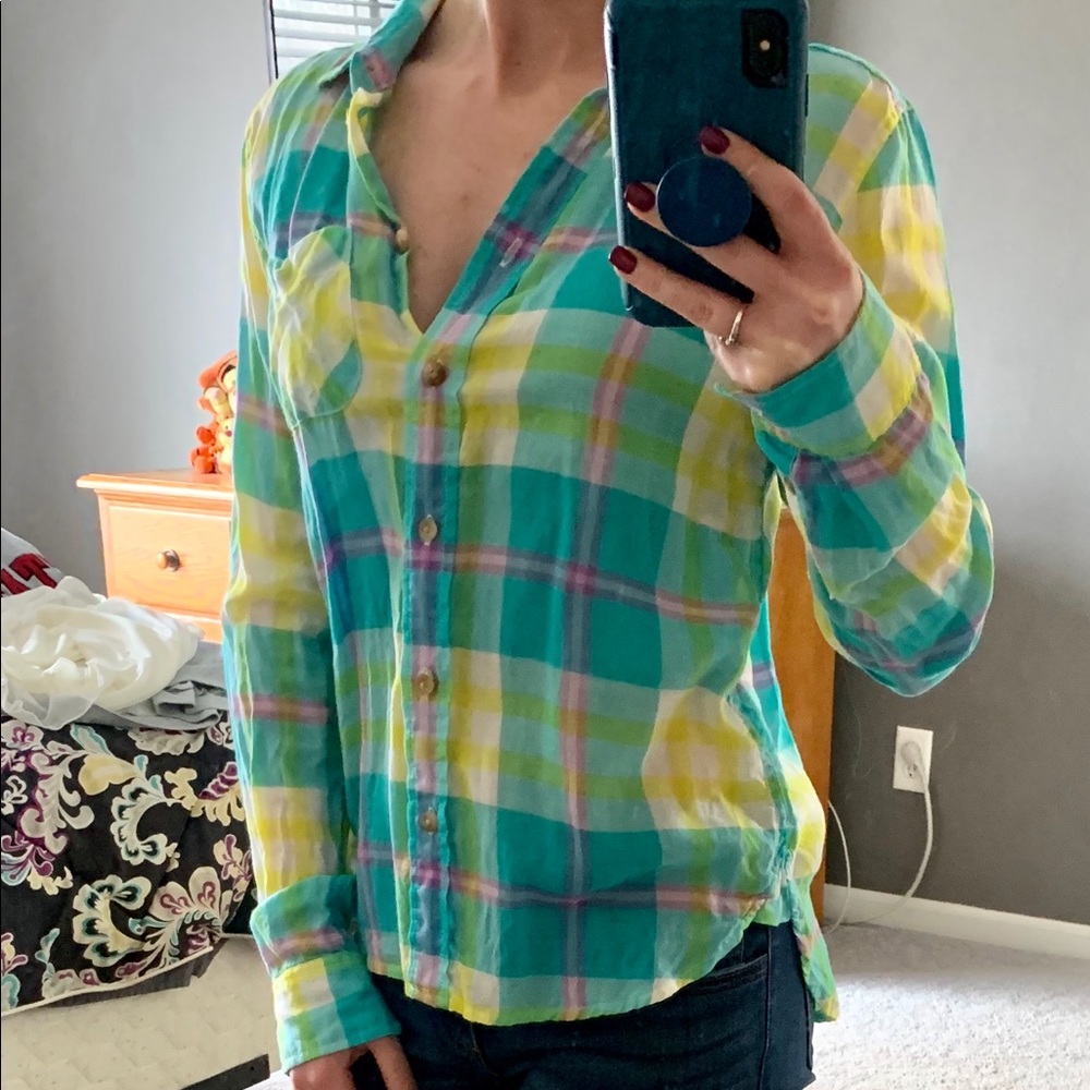 Sheer Plaid Button Down
